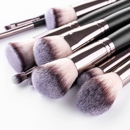 "15-Piece Matte Black Makeup Brush Set Full Cosmetic Tools"