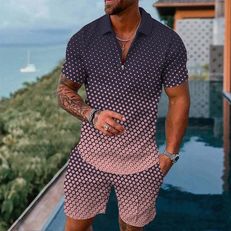 Men’s Fashion Casual Zipper Short Sleeve Suit – Summer Outfit