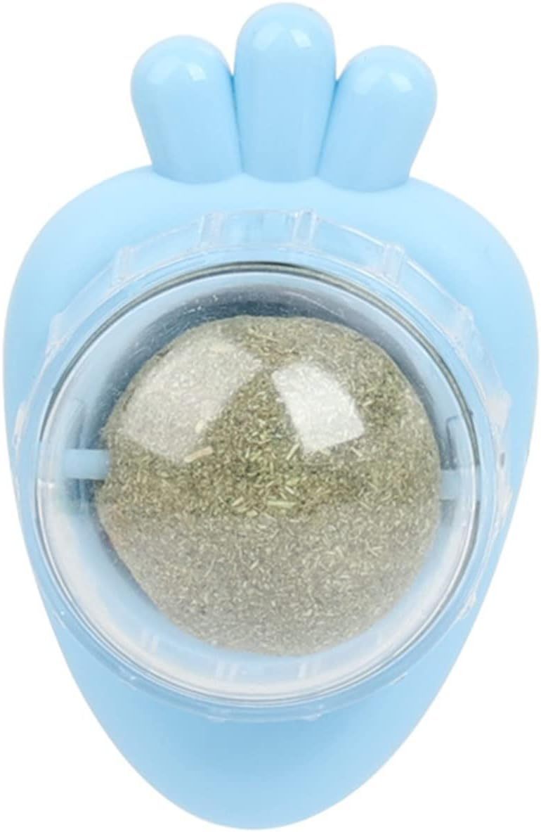 Carrot Shape Catnip Ball Toy – Self-Adhesive Wall-Mounted Mint Balls for Indoor Cats, Teeth Cleaning (Blue)