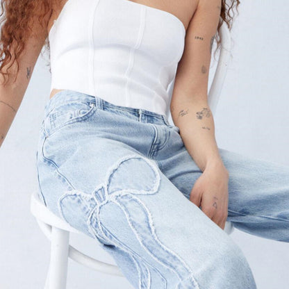 Women’s Embroidered Butterfly Straight Baggy Jeans