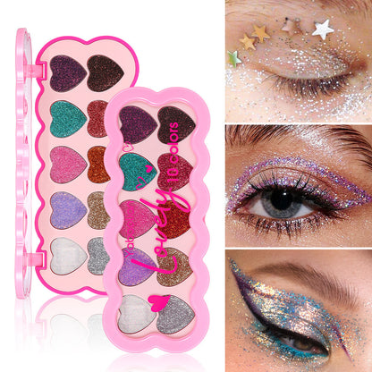 Pearlescent Heart Eyeshadow Palette – 10 Colors Glitter Sequins