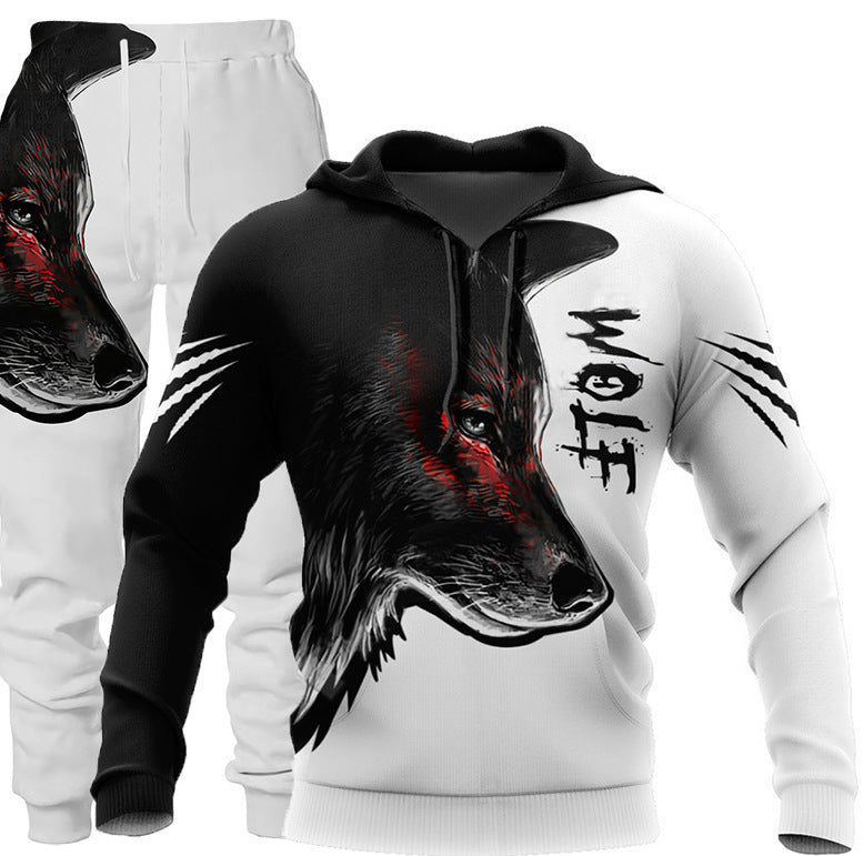 Men’s 3D Wolf Print Tracksuit – Hooded Jogging Set