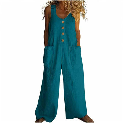 Women’s Elegant Wide-Leg Button Front Jumpsuit