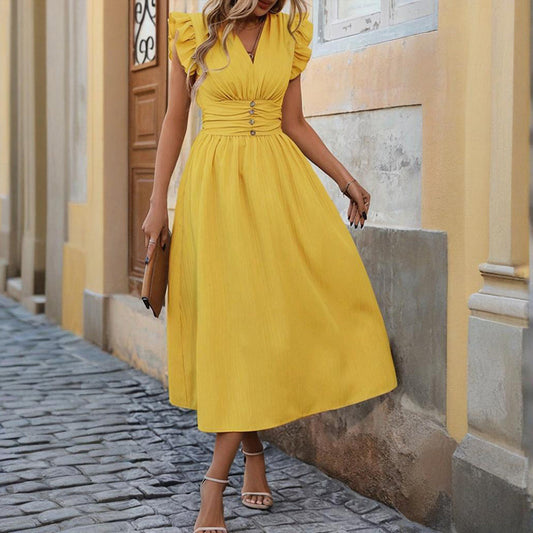 Women’s Sleeveless V-Neck Ruffled Hem Summer Dress