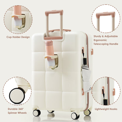 4-Piece Luggage Set with USB Port & Spinner Wheels – Beige