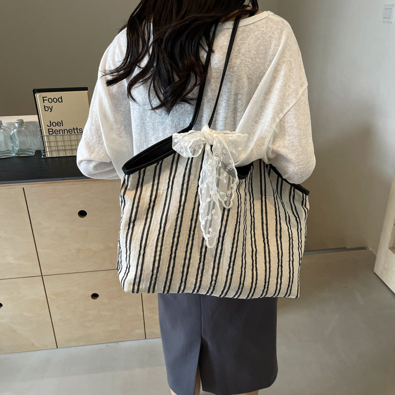 Striped Korean Style Bucket Shoulder Bag