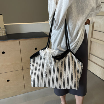 Striped Korean Style Bucket Shoulder Bag