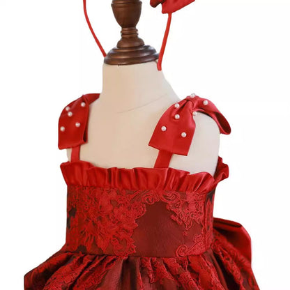 Red Zhuazhou Girls’ Fashion Braces Skirt
