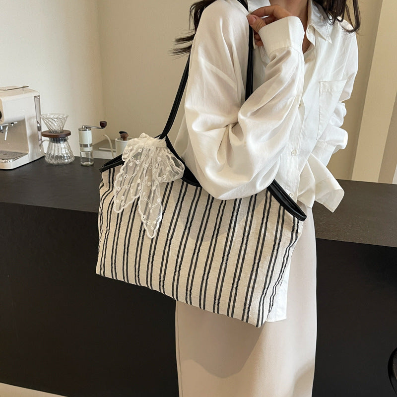 Striped Korean Style Bucket Shoulder Bag