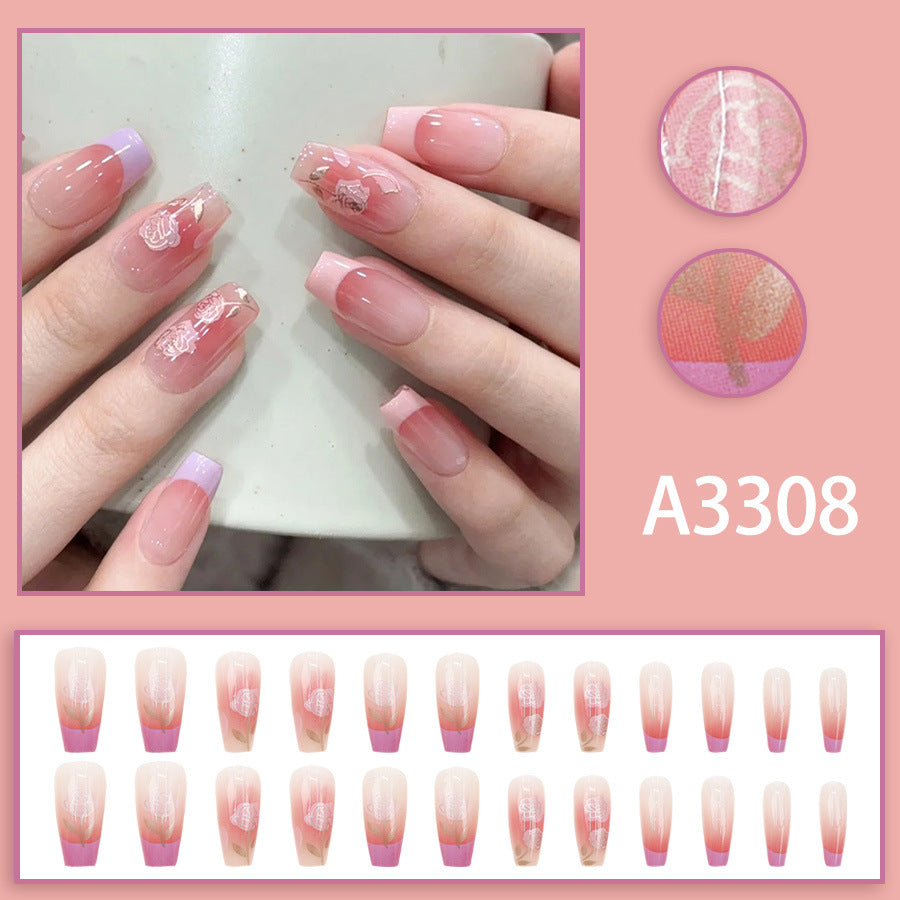 High-grade Nude Pure Desire Girl Heart Violet Red Wear Nail 24 Pieces