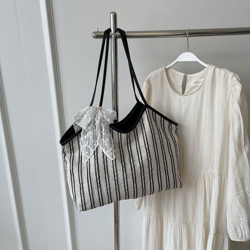 Striped Korean Style Bucket Shoulder Bag