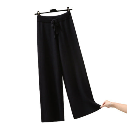 High Waist Knitted Loose Straight Pants