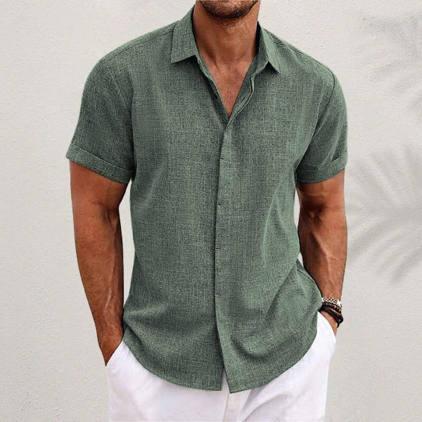 Men's Solid Linen Short Sleeve Shirt – Loose Fit