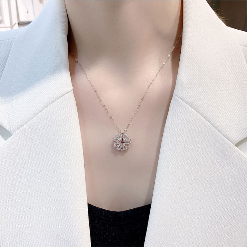 Women’s Zircon Four-leaf Clover Necklace – Multi-Wear Detachable Clavicle Chain
