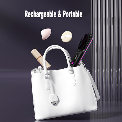 2-in-1 Wireless Hair Straightener Comb – Portable USB Hot Curler