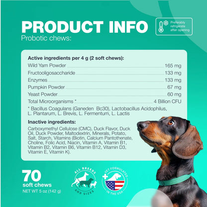 Dog Probiotics & Digestive Enzymes – Gut Health, Immunity & Allergy Support (180 Chews)