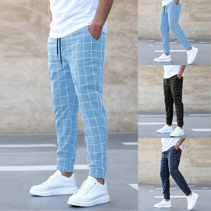 Men’s Plaid Print Pants – Casual Drawstring Trousers