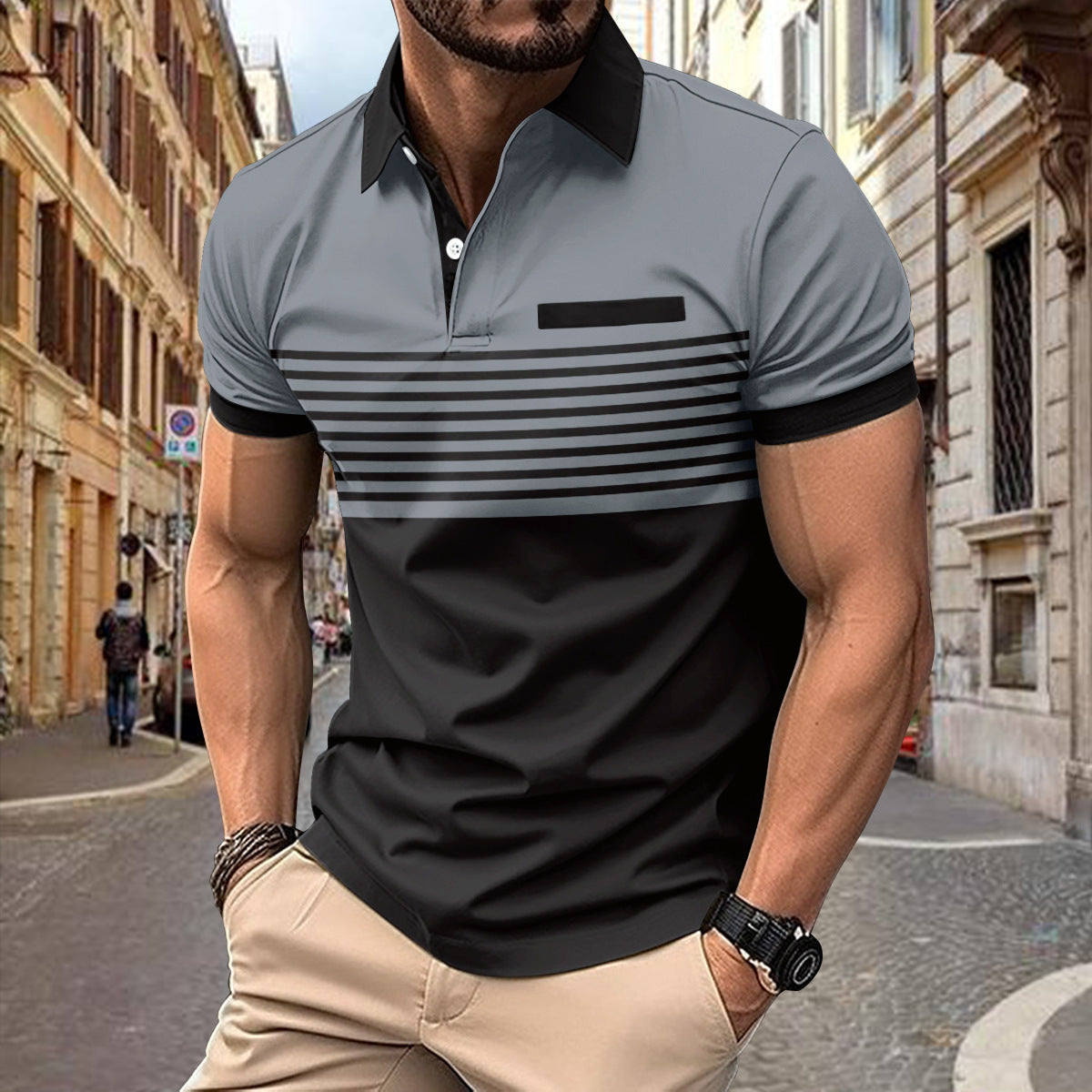 Men’s Casual Striped Shirt – Short Sleeve with Chest Pocket