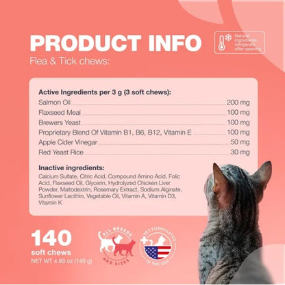 Cat Flea & Tick Chews – Daily Salmon-Flavored Soft Treats for All Breeds & Ages