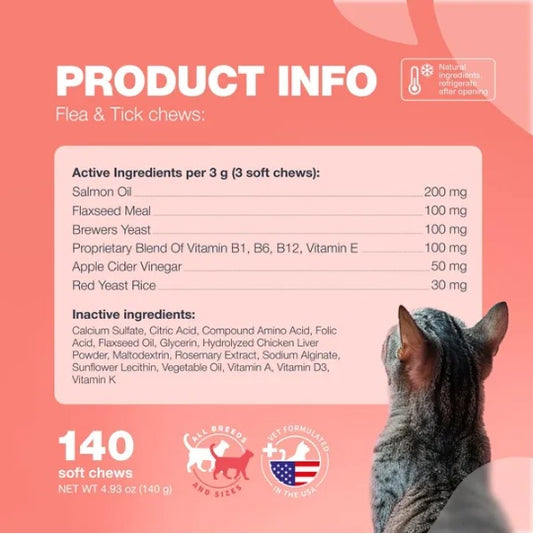 Cat Flea & Tick Chews – Daily Salmon-Flavored Soft Treats for All Breeds & Ages