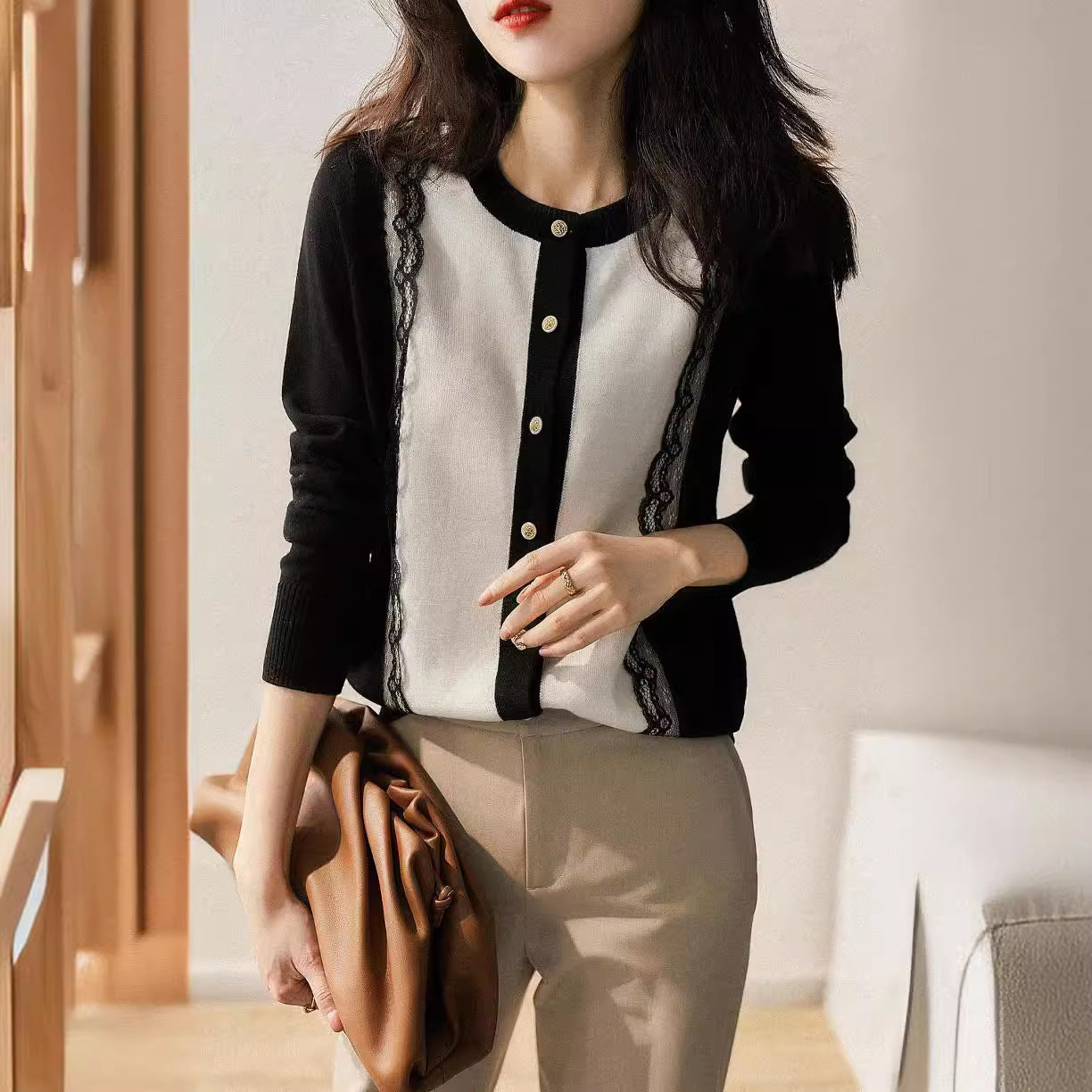 Women’s Slim Lace Patchwork Cardigan