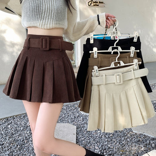 Women’s Corduroy A-Line Pleated Skirt – Autumn Half Skirt