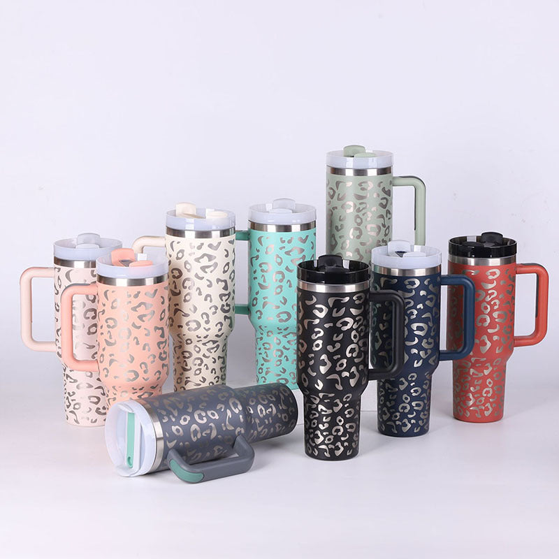 40 oz Insulated Tumbler with Handle & Straw – Stainless Steel Spill-Proof Travel Mug for Car, Office, Gym