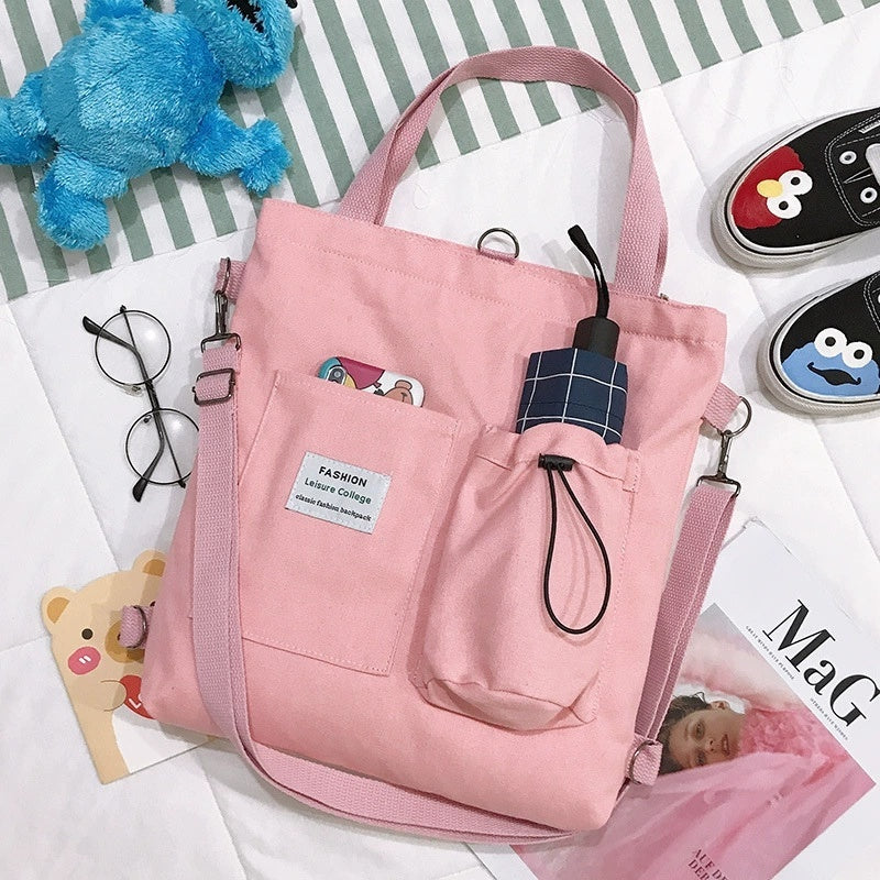 Harajuku Canvas Student Backpack with Pockets