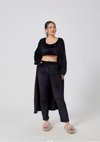 Women's 3-Piece Cozy Pajama Set – Warm Winter Loungewear with Top, Pants & Cardigan