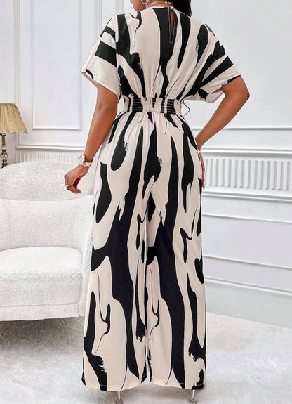 Women’s V-Neck Loose Printed Long Jumpsuit