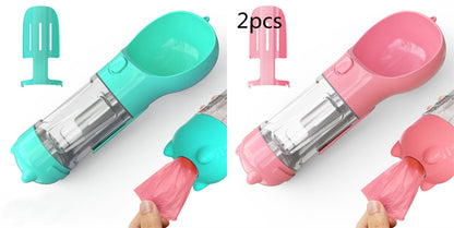 3-in-1 Dog & Cat Water Bottle – Portable Feeder, Bowl & Garbage Bag Dispenser for Travel