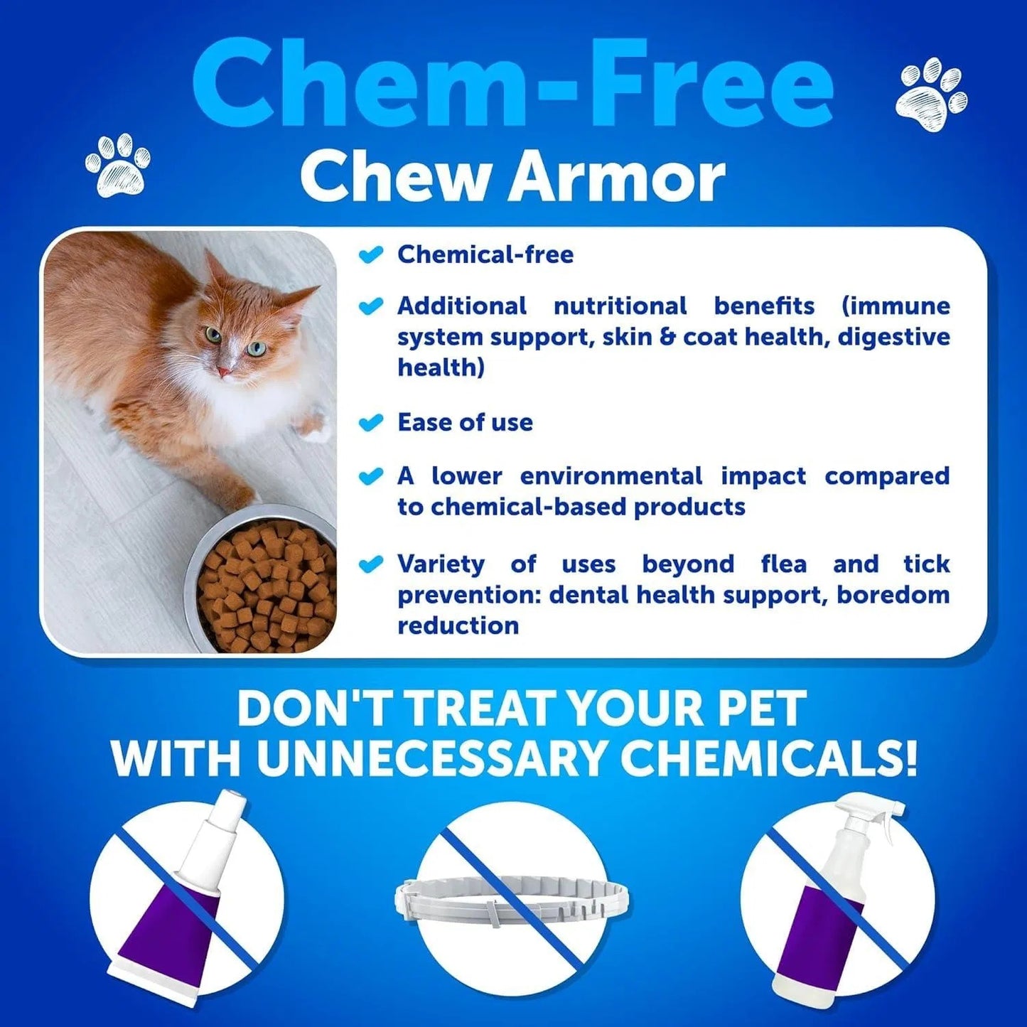 Cat Flea & Tick Chews – Natural Daily Oral Supplement with Vitamins for Skin, Coat & Digestion (135 Soft Chews)