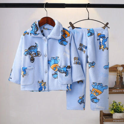 Boys’ & Girls’ Flannel Homewear – Kawaii Cartoon Animal Pajamas