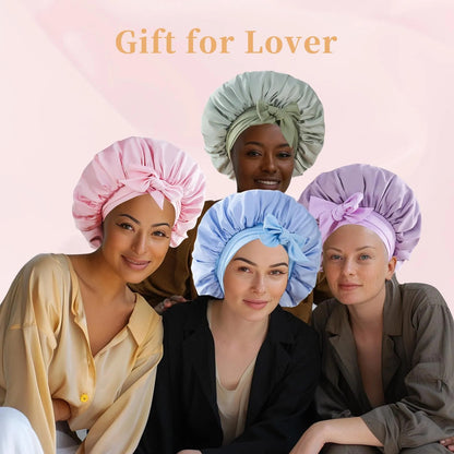 Silk Satin Sleep Bonnet – Black Hair Cap for Women & Men