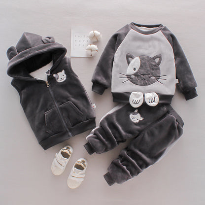 Boys Winter Thickened 3-Piece Clothing Set