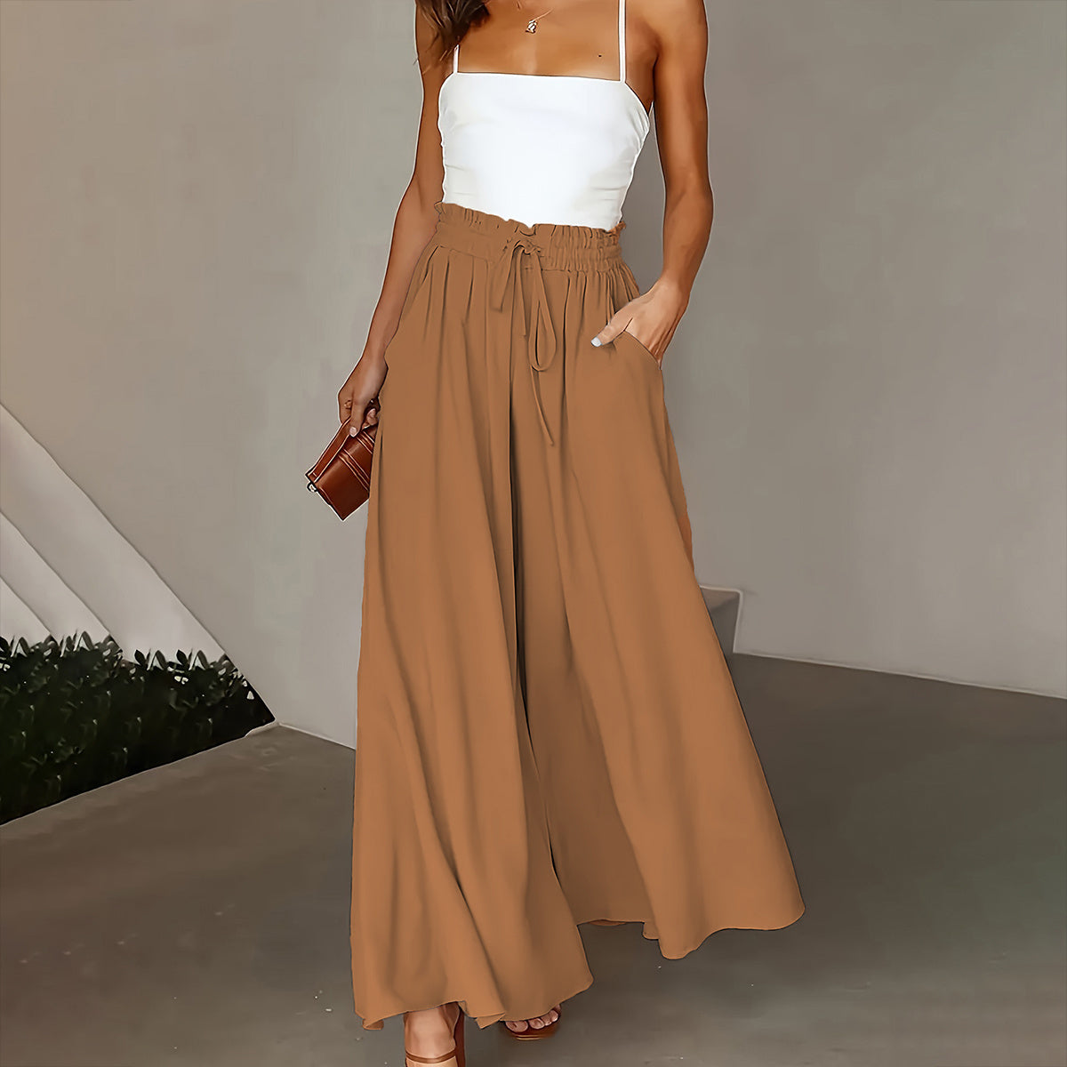 Women’s Plus Size Wide Leg Pants with Paper Bag Waist