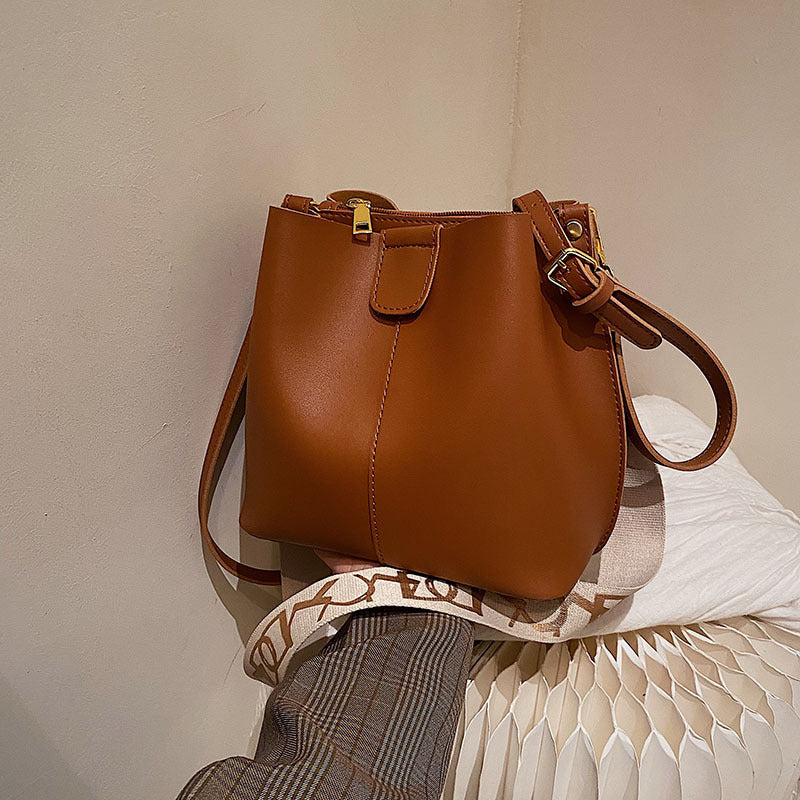 French Style Wide Strap Bucket Bag