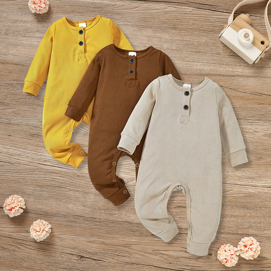 3-Pack Newborn Baby Long Sleeve Ribbed Rompers