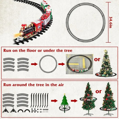 Electric Train Set Kid Toy Xmas Steam Train Kit Tree Surround Track Battery Operated