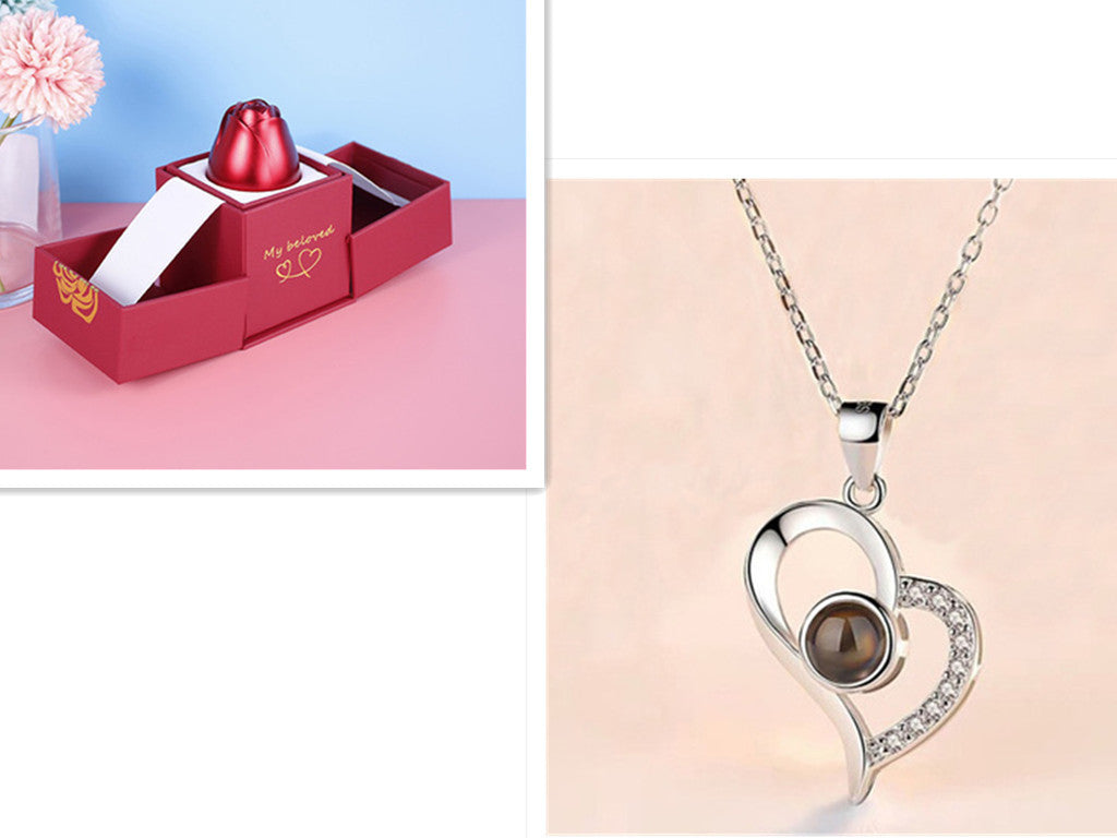 Valentine’s Day Metal Rose Jewelry Box – Necklace Gift