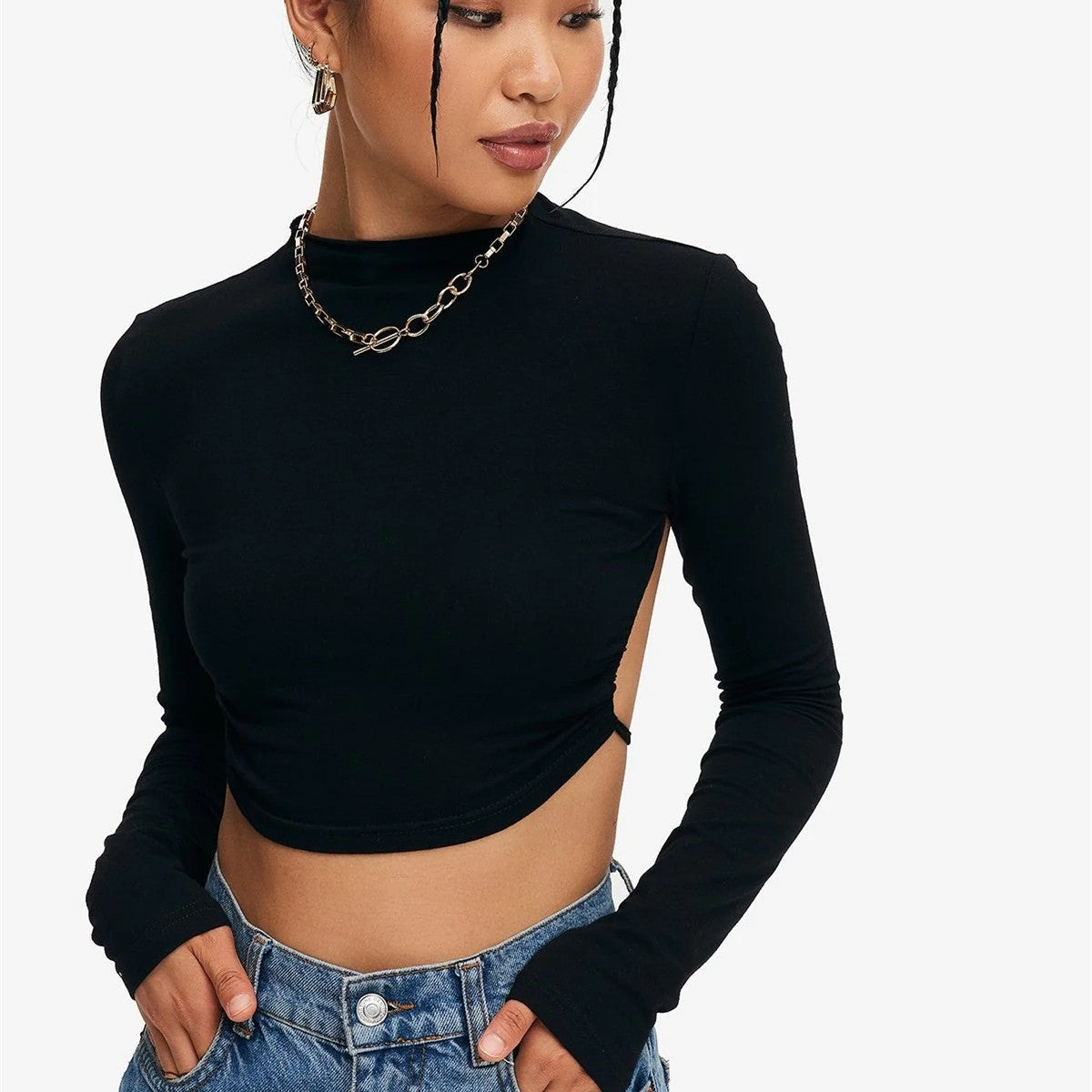 Women’s Solid Tie Backless Crop Top