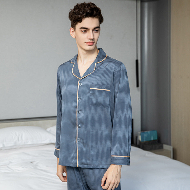 Men’s Ice Silk Pajamas Set – Long Sleeve & Trousers Nightwear