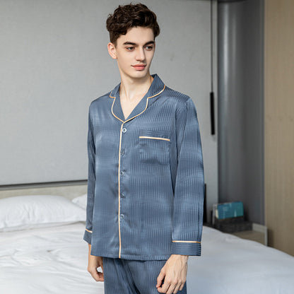 Men’s Ice Silk Pajamas Set – Long Sleeve & Trousers Nightwear