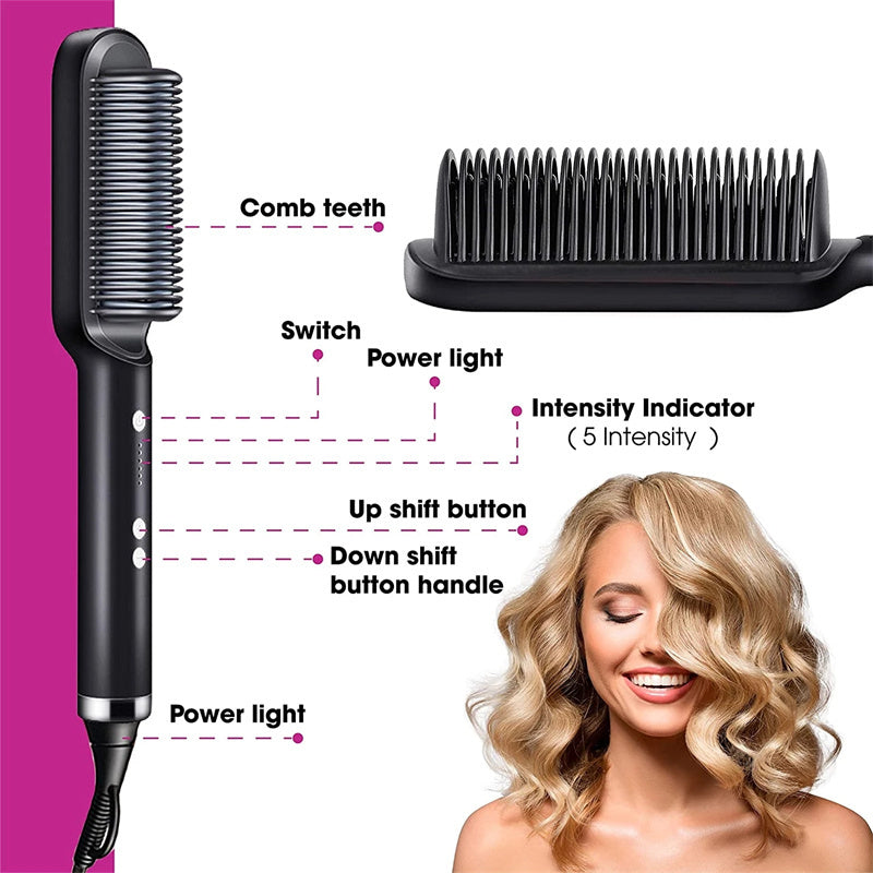 2-in-1 Hair Straightener & Curling Hot Comb – Electric Hair Brush