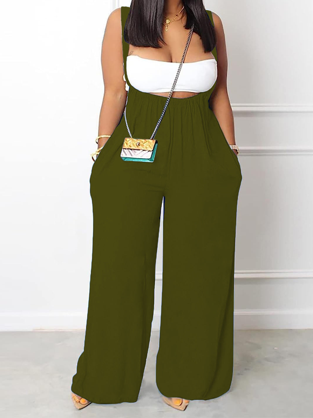 Plus Size Women’s Solid Color Pocket Overalls