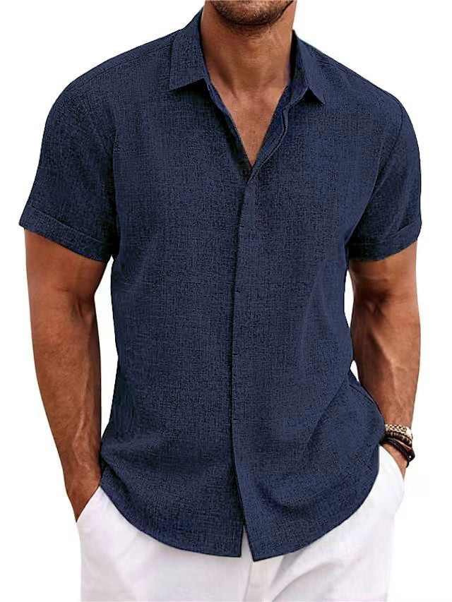 Men's Solid Linen Short Sleeve Shirt – Loose Fit