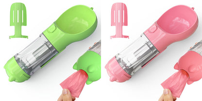 3-in-1 Dog & Cat Water Bottle – Portable Feeder, Bowl & Garbage Bag Dispenser for Travel