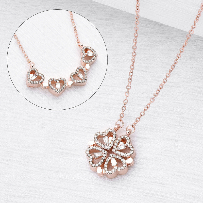 Retro Magnetic Heart Clover Pendant Necklace – Women’s Love Jewelry Gift