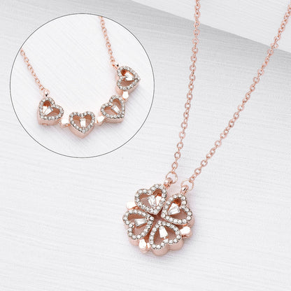 Retro Magnetic Heart Clover Pendant Necklace – Women’s Love Jewelry Gift