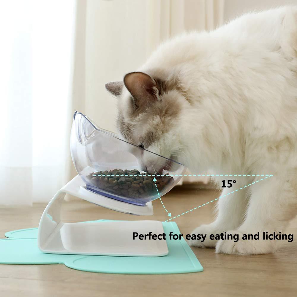 Non-Slip Double Cat & Dog Bowl with Raised Stand – Transparent Pet Feeder for Healthy Eating & Cervical Protection
